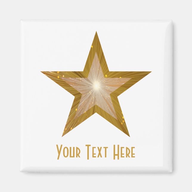 Gold Star fridge 'Your Text' magnet square white (Front)