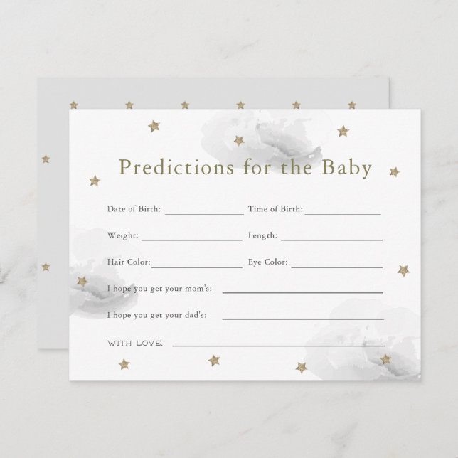 Gold Star & Grey Cloud Baby Predictions Card (Front/Back)