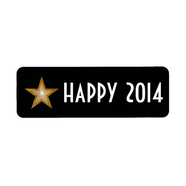 Gold Star 'happy 2014' label small black (Front)