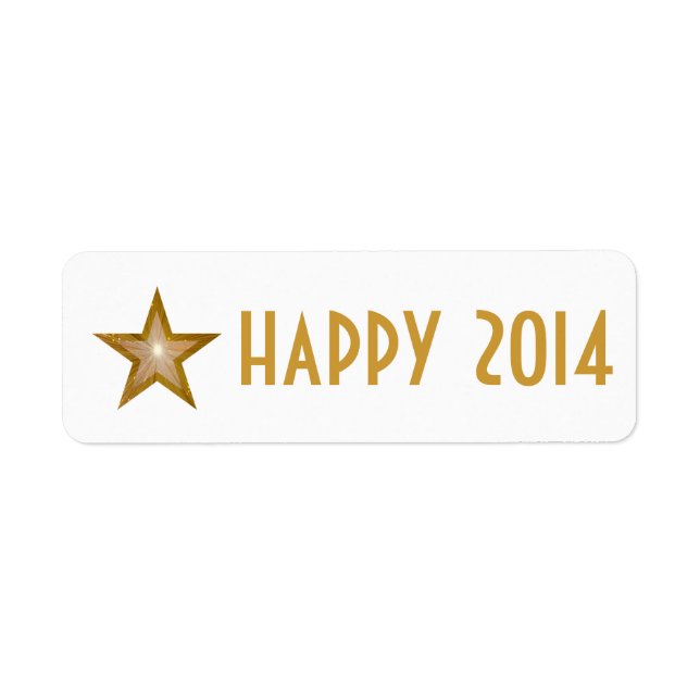 Gold Star 'happy 2014' label small white (Front)