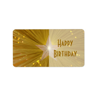 Gold Star 'Happy Birthday' gift tag label pale