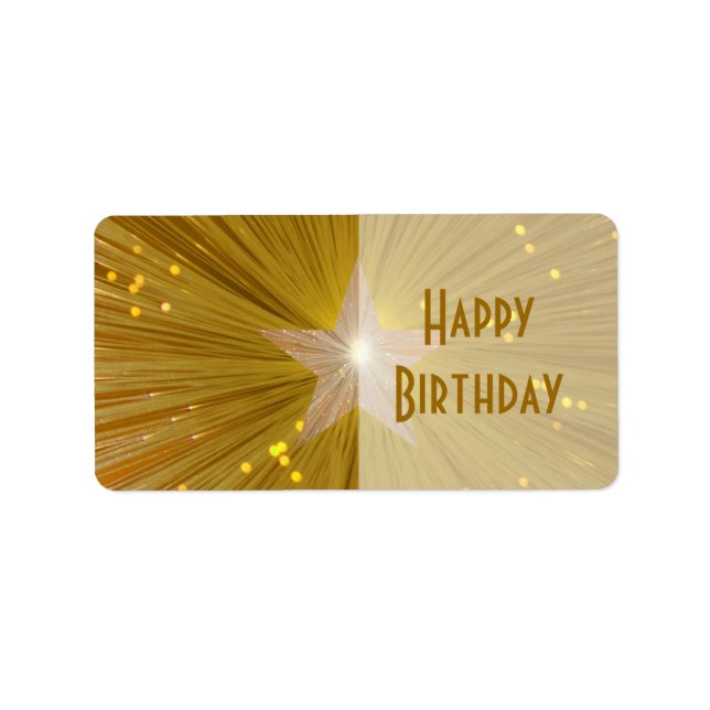 Gold Star 'Happy Birthday' gift tag label pale (Front)