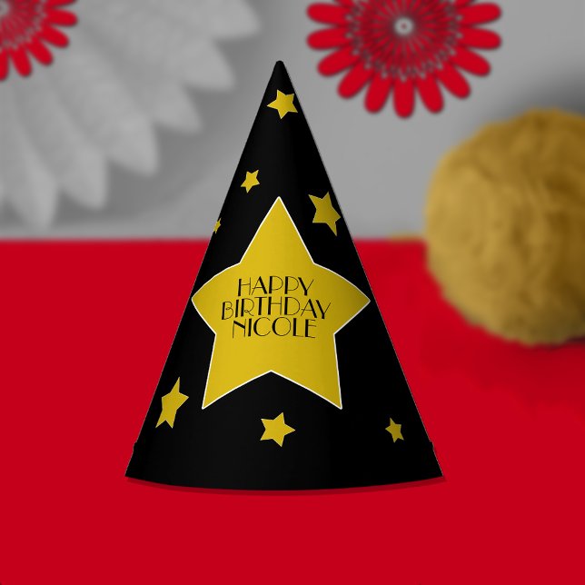 Gold Star Happy Birthday Hollywood Birthday Party Hat (Creator Uploaded)
