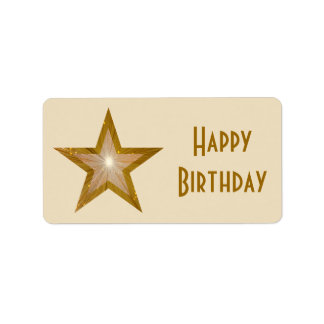 "Gold" Star 'Happy Birthday' label medium cream