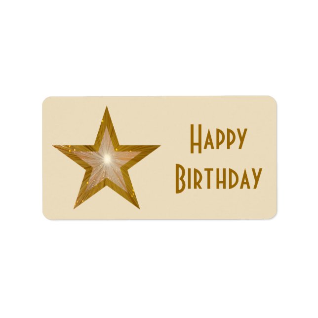 "Gold" Star 'Happy Birthday' label medium cream (Front)