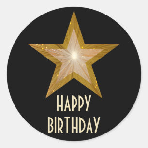 Gold Star 'Happy Birthday' round sticker black