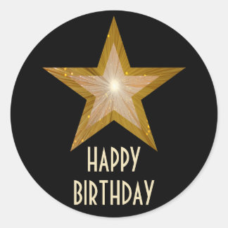 Gold Star 'Happy Birthday' round sticker black
