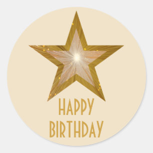 Gold Star 'Happy Birthday' round sticker cream