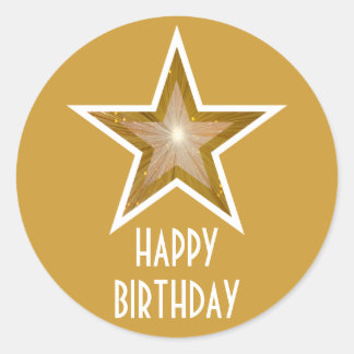 Gold Star 'Happy Birthday' round sticker yellow