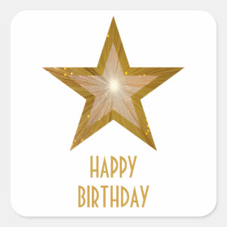 Gold Star 'Happy Birthday' square sticker white