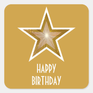 Gold Star 'Happy Birthday' square sticker yellow