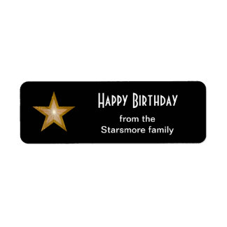 Gold Star 'Happy Birthday' text label small black