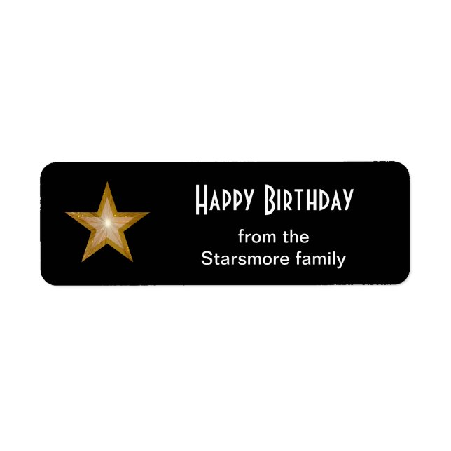 Gold Star 'Happy Birthday' text label small black (Front)
