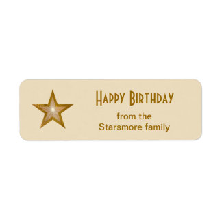 Gold Star 'Happy Birthday' text label small cream