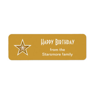Gold Star 'Happy Birthday' text label small gold