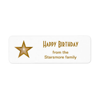 Gold Star 'Happy Birthday' text label small white