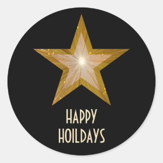 Gold Star 'Happy Holidays' round sticker black