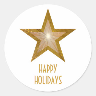Gold Star 'Happy Holidays'' round sticker white