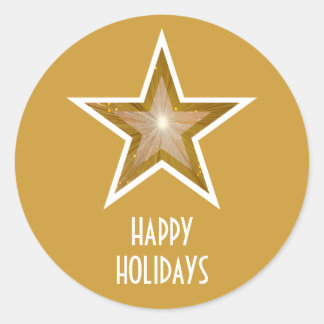 Gold Star 'Happy Holidays' round sticker yellow