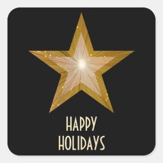 Gold Star 'Happy Holidays' square sticker black