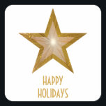 Gold Star 'Happy Holidays' square sticker white<br><div class="desc">Modern design with a 'shining' gold and white star on a white background. Sticker with a customisable design for you to personalise with your own text, images and ideas. The text can easily be changed using the template provided or click the 'Customise It' button to make further alterations. Please note...</div>