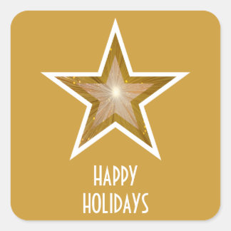 Gold Star 'Happy Holidays' square sticker yellow