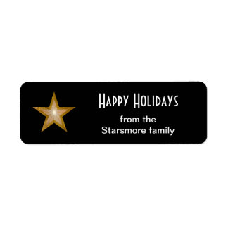 Gold Star 'Happy Holidays' text label small black