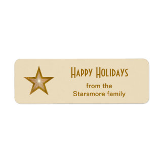 Gold Star 'Happy Holidays' text label small cream