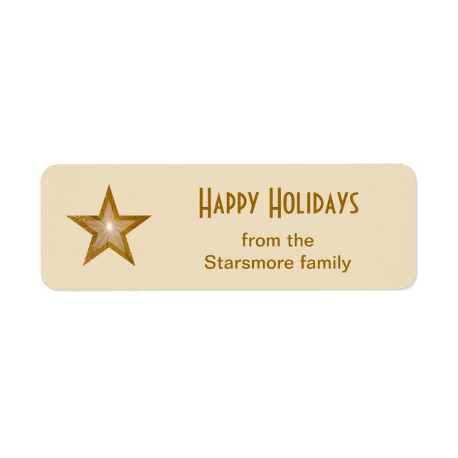 Gold Star 'Happy Holidays' text label small cream (Front)