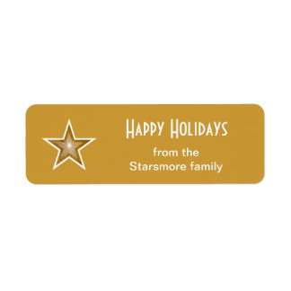 Gold Star 'Happy Holidays' text label small gold