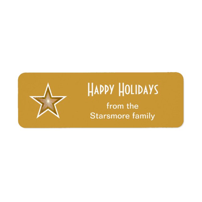 Gold Star 'Happy Holidays' text label small gold (Front)
