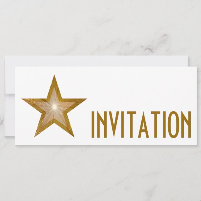 Gold Star 'INVITATION' white long Invitation (Front)