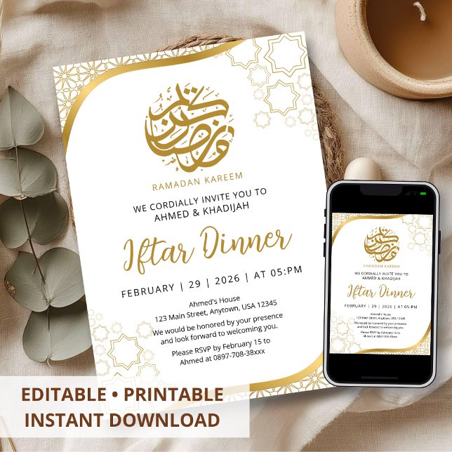 Gold Star Islamic Wave Iftar Dinner Invitation (Creator Uploaded)