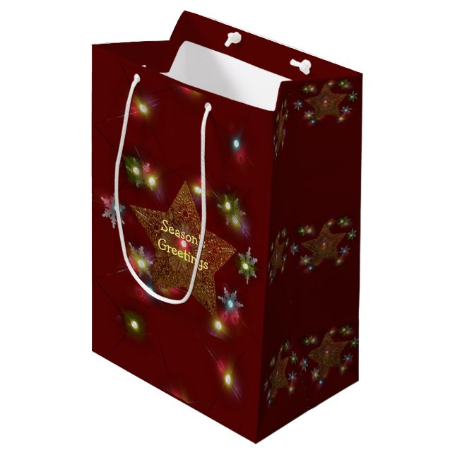 Gold Star Lighted Medium Gift Bag (Front Angled)