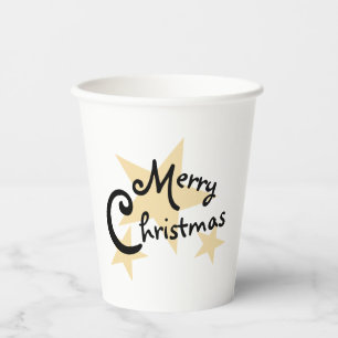 Gold Star Merry Christmas on White Paper Cups