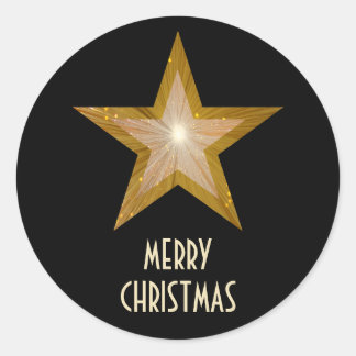 Gold Star 'Merry Christmas'' round sticker black