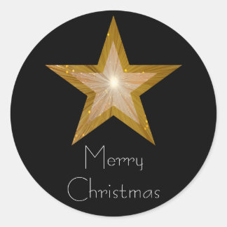 Gold Star 'Merry Christmas'' round sticker black