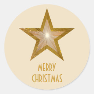 Gold Star 'Merry Christmas'' round sticker cream