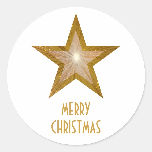 Gold Star 'Merry Christmas'' round sticker white (Front)