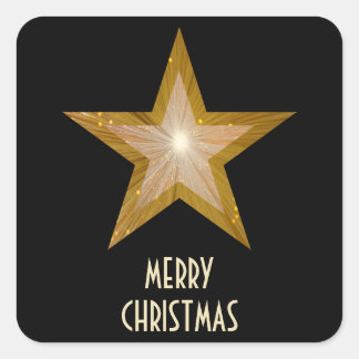 Gold Star 'Merry Christmas'' square sticker black