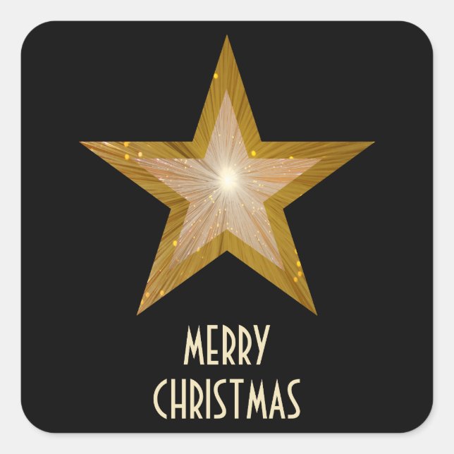 Gold Star 'Merry Christmas'' square sticker black (Front)