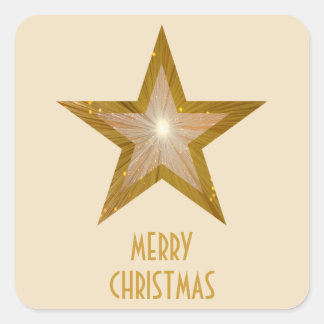 Gold Star 'Merry Christmas'' square sticker cream