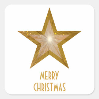 Gold Star 'Merry Christmas'' square sticker white