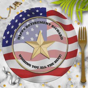 Gold Star Military Retirement Party Paper Plate