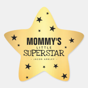 Gold Star Mummy's Little Superstar   Name Star Sticker