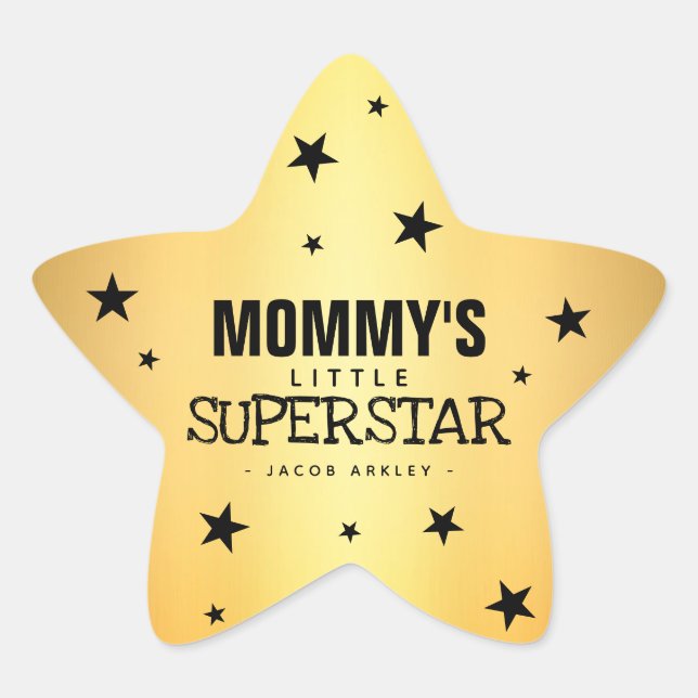 Gold Star Mummy's Little Superstar | Name Sticker (Front)