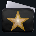 "Gold" Star neoprene laptop sleeve 13" black<br><div class="desc">Modern design with a "shining" gold and white star on a black background. Laptop sleeve with a gold and white customisable design for you to personalise with your own text, images and ideas. Please note that this is a printed image created using original photographs and digital techniques, it does not...</div>