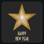 Gold Star 'New Year's Day' square sticker black<br><div class="desc">Modern design with a 'shining' gold and white star on a black background. Sticker with a customisable design for you to personalise with your own text, images and ideas. The text can easily be changed using the template provided or click the 'Customise It' button to make further alterations. Please note...</div>