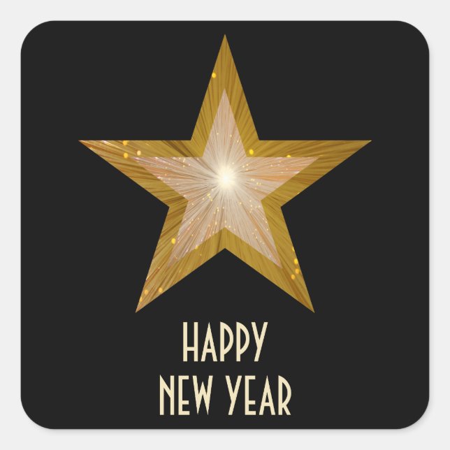 Gold Star 'New Year's Day' square sticker black (Front)