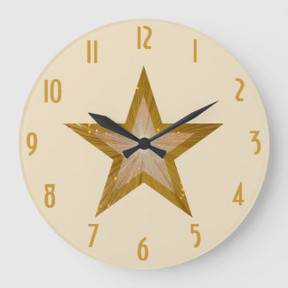 "Gold" Star 'numbers' clock round cream
